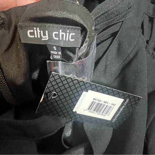 City Chic NWT  caged strappy peplum top black Sz 16