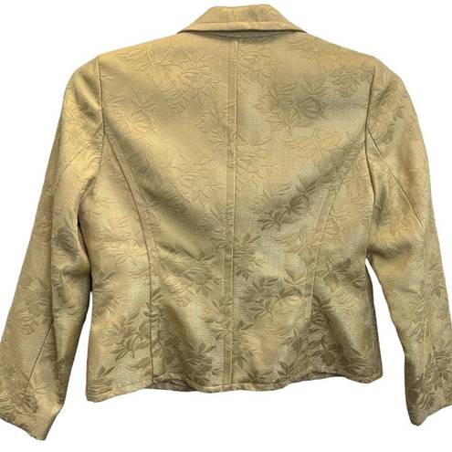 Style & Co  Jacquard Blazer Gold Size 10P One Button Flap Pockets Single Breasted