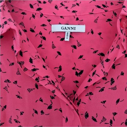 Ganni EUC  Barra Button Down Shirt Hot Pink Pattern