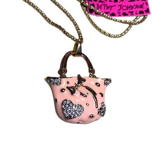 Betsey Johnson NWT  Pink with Clear Rhinestone Puruse Gold Tone Necklace