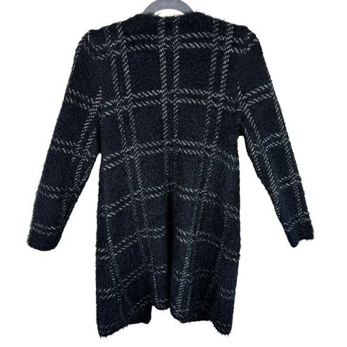 The Moon A.  Black White Checkered Long Sleeve Fuzzy Cardigan Pockets Size S