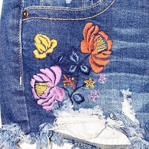 Zco Jeans  Floral Embroidered Raw Hem Jean Shorts