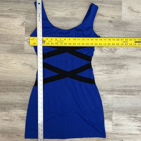 One Clothing Blue with Black Crossed Stripes Sleeveless Zip Back Dress Small