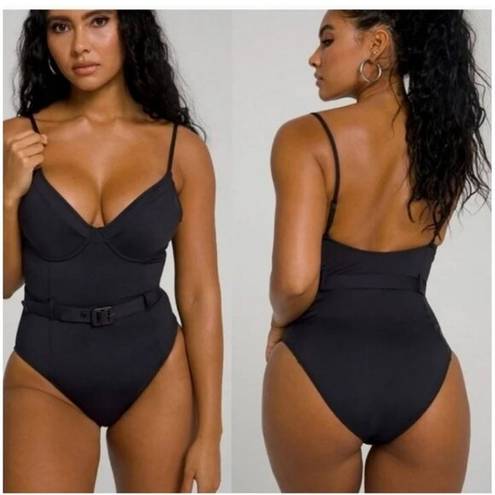 Good American NWT  Wire Cup Belted One Piece Swimsuit in Black - Size 4 (XL)