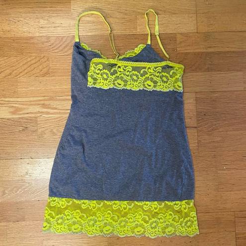 Natori Josie by  Gray Lime Green Lace Sleep Minimalist Preppy Tank