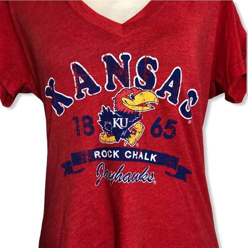 Rivalry Threads NWOT University of Kansas Jayhawks Red V-Neck Tee T-Shirt Top Size Large