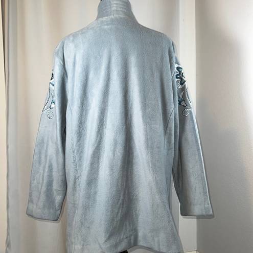 Bob Mackie  Women’s Wearable Art Light Blue Fleece X-Large Embroidered Jacket EUC