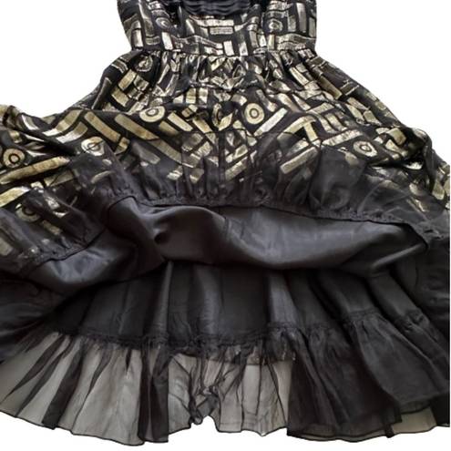 2 B. Rych  Dress Black Metallic Gold Silk Chiffon Sleeveless Party Dress Size 6