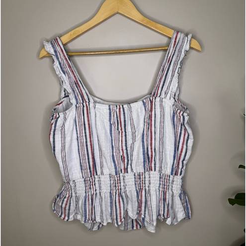 Draper James sleeveless smocked peplum waist striped cotton top size large