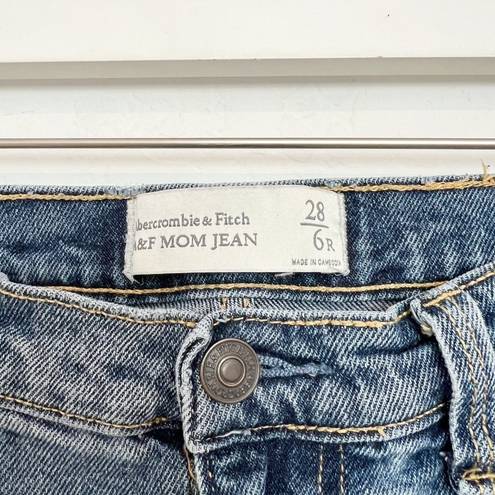 Abercrombie & Fitch Abercrombie Denim High Rise Distressed Frayed Shredded Mom Jeans Blue Size 6/28