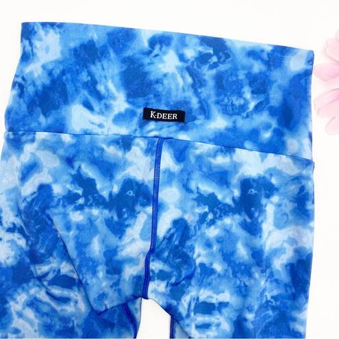 Luna K-DEER  Tie Dye Print High Waisted High Rise Sneaker Length Leggings Blue