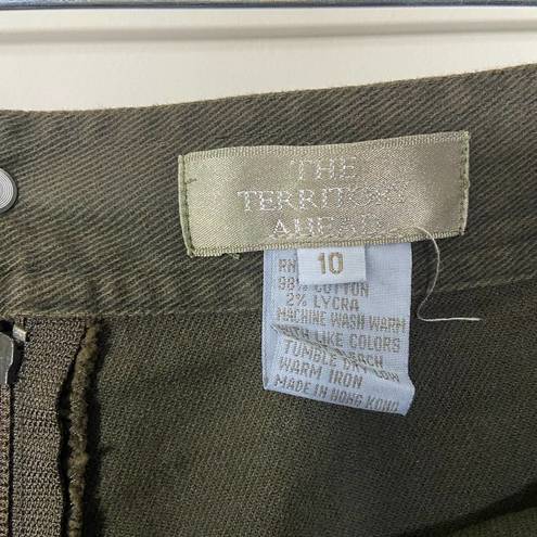 The Territory Ahead  Olive Green Denim Jean Mini Skirt High Rise Women Size 10