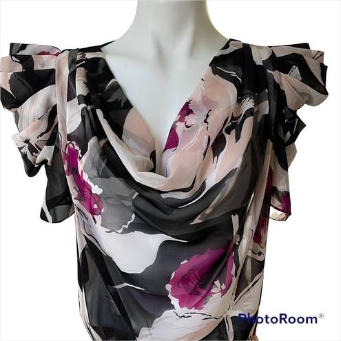 Ted Baker  London Sheer Drape V Neck Ruffle Puff Short sleeve Blouse