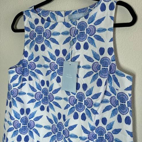 Hill House  New The Charlie Blue Shell Mosaic Cotton Mini Dress Small