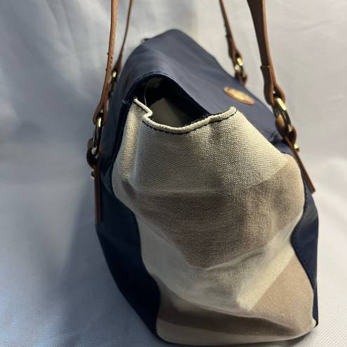 Tommy Hilfiger  Shoulder Bag/Tote in Navy Leather & Cream Striped Fabric, EUC