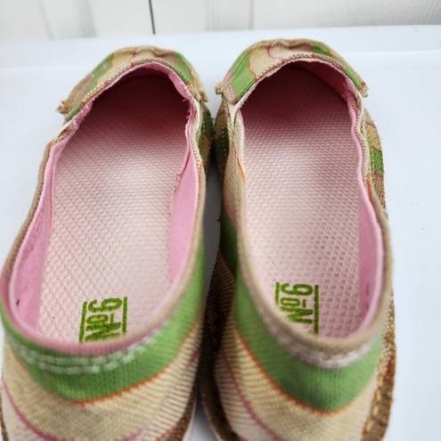 mix no. 6  Size 10 Lightweight Slip-on Comfort Shoes Green Beige Striped Canvas