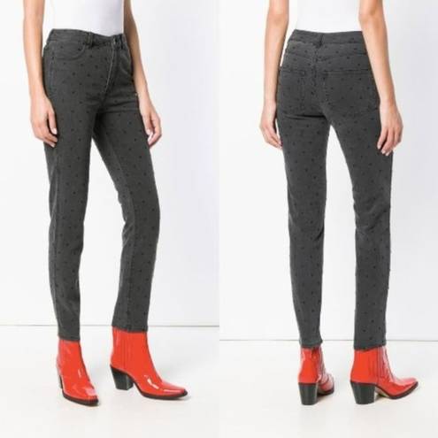 Ulla Johnson  Prince Polka Dot Skinny Jeans Cropped Charcoal Gray Women’s Size 2