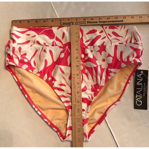 Catalina  SWIMWEAR Size L Swim Ladies Bottom Deep Coral Floral Nylon Blend New