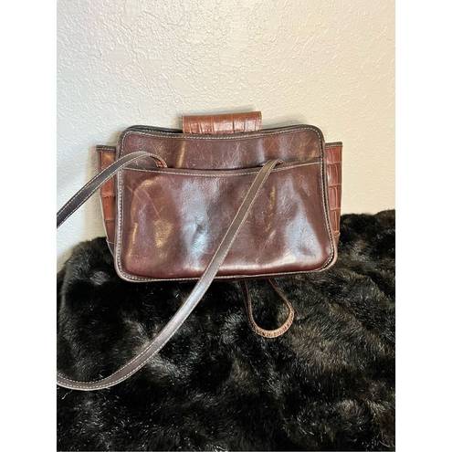 Brighton  double handle Shoulder purse Tote Brown Leather Croc snap topBrighton