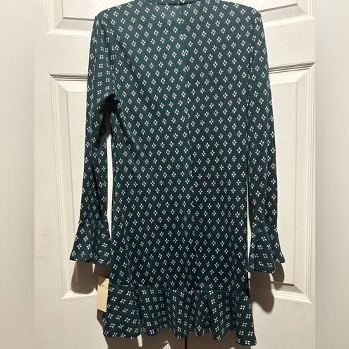 Bebop  medium green dress with bell sleeves. High neck line