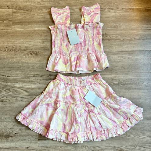 Hill House  The Paz Top and Skirt Set Linen in Candy Kaleidoscope Size M NWT