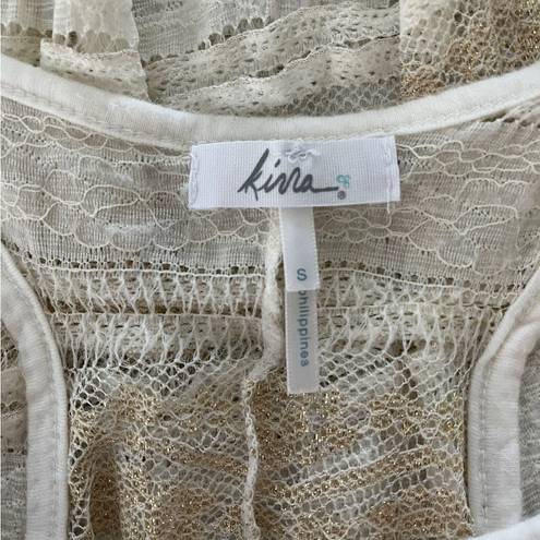 Kirra  Ivory and Metallic Gold Lace Tank, size S