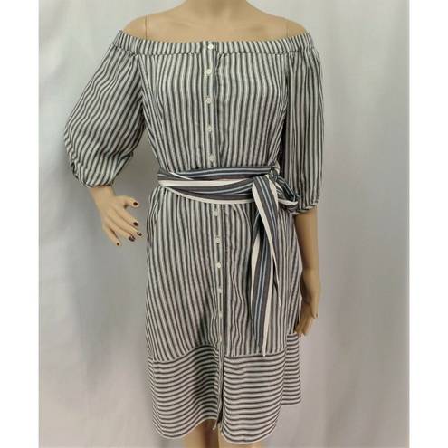 The Loft "" IVORY BLACK OFF-SHOULDER STRIPED SHIFT SHIRT DRESS SZE: M NWT