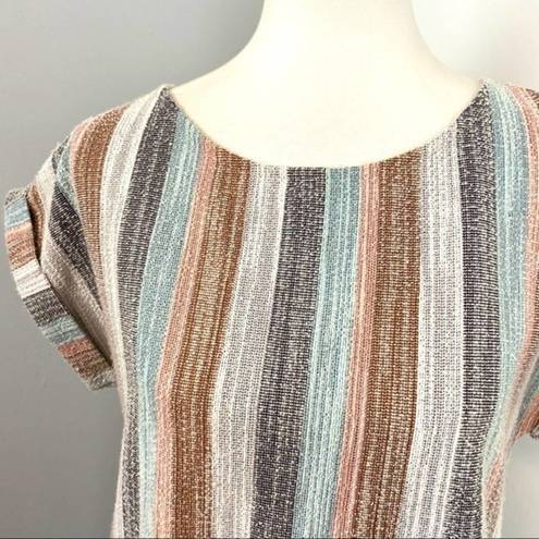 W5  Striped Textured Short Sleeved Top Medium