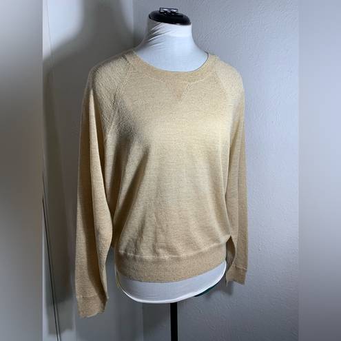 Elizabeth and James Waynne gold metallic knit long sleeve lightweight sweater S