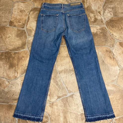 GRLFRND  Joan Crop Flare Jeans Light Medium Blue Denim Wash Stretchy Womens 25