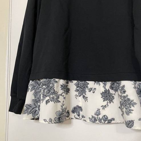 Jason Wu  black crew neck floral hem sweatshirt sweater size medium