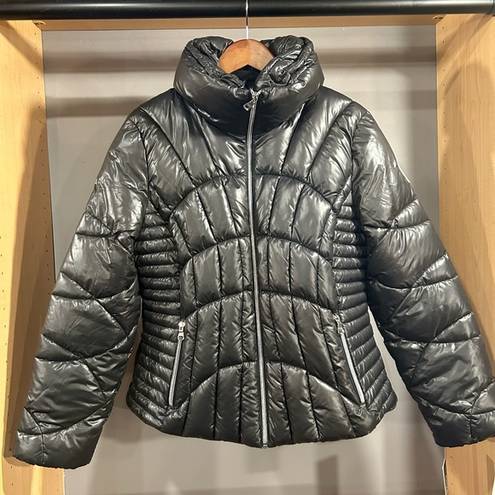 Guess  Black Puffer Jacket with Shiny Silver Zippers. NWT. XL.