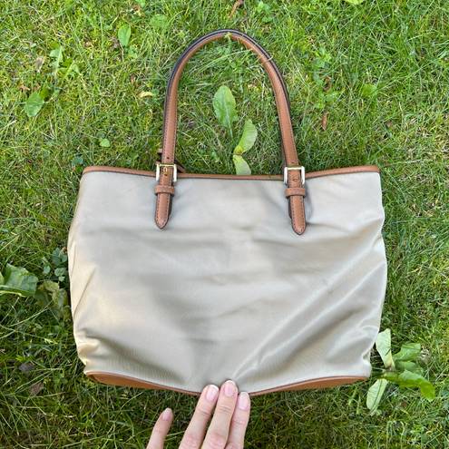 Michael Kors MICHAEL  tan nylon shoulder bag satchel with gold hardware