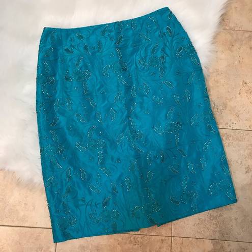 Chetta B  beaded, silk pencil skirt blue size 6