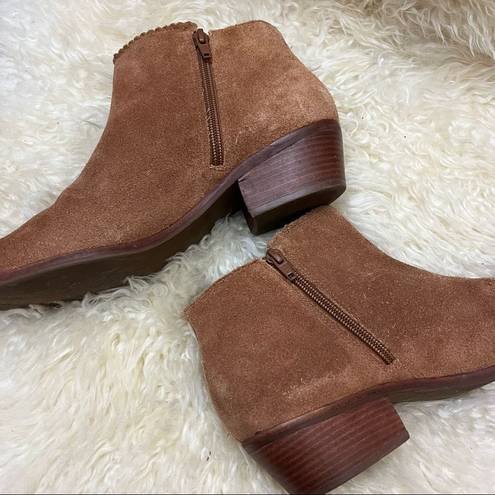 Jack Rogers  Suede Scalloped Ankle Booties Tan 10M