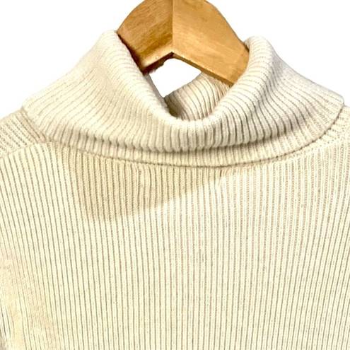 Banana Republic  Asymmetrical Slant Zip Sweater Turtleneck Ribbed Knit Cream XS