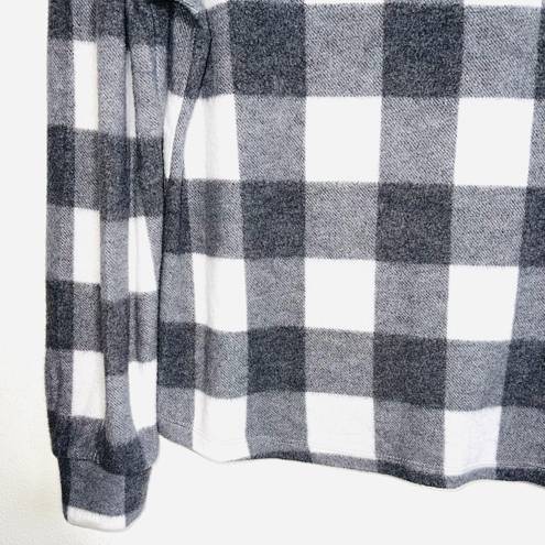 BKE Gray & White Buffalo Plaid Print Sherpa Pullover Sweater