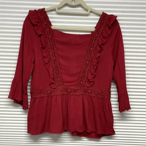 Blue Rain Francesca’s  NWT Brick Red Ruffle Bell Sleeve Peasant Top Size XS