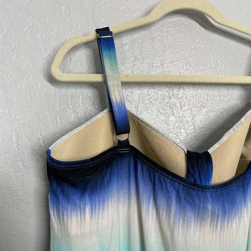 Cacique Swim by  Women Plus Size 24W Blue White Tie Dye Tankini Top Built in Bra