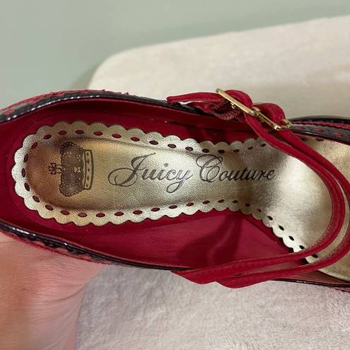 Juicy Couture  Women Red Leather Hole Buckle High Block Heel Mary Jane Shoes NWOT