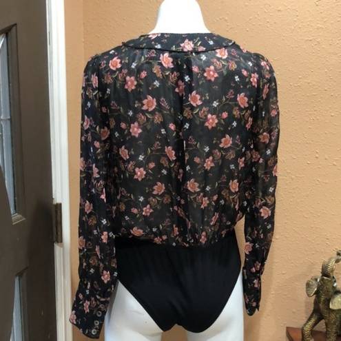 J.O.A. Floral long sleeve open back bodysuit