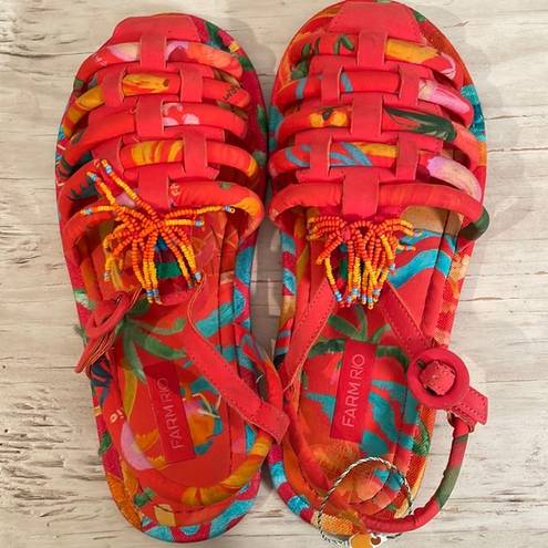 Farm Rio  Tropical Tube Strap beaded sandals NWOT