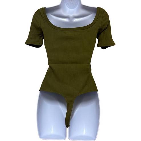 n:philanthropy  Womens Size Small Ribbed Bodysuit Olive Green Square Neck NWT