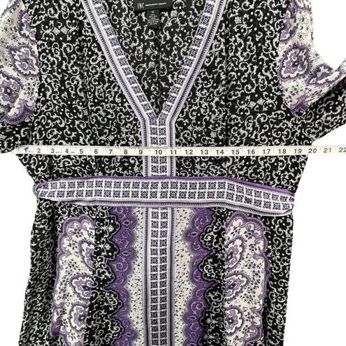 INC  Kimono Dress Womens 14 Purple Black Paisley Silk Chiffon Tie Belt Festival