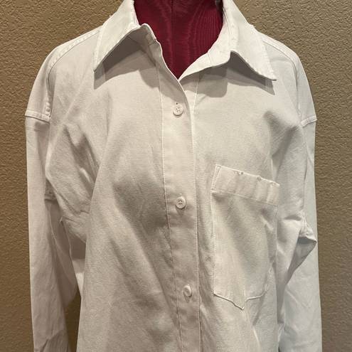 Good American  White Distressed Cropped Oxford Button-Down Shirt