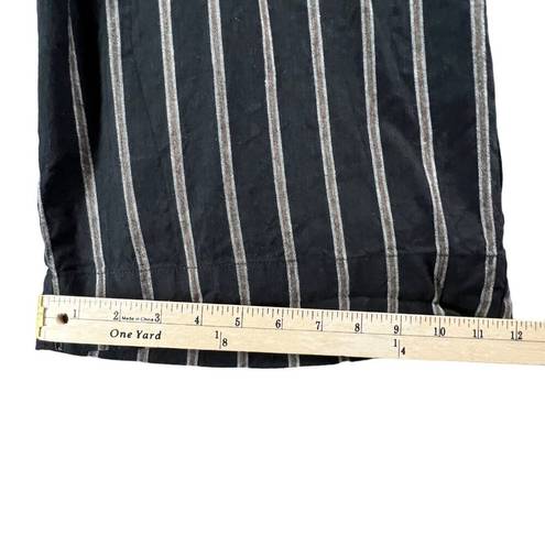 J.Jill  Pants Womens L Black Tan Stripe Linen Stretch Crop Wide Leg Paper Bag Tie