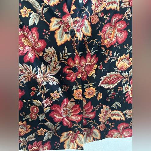 Talbots Vintage  100% Cotton Floral Go Anywhere Jacket blazer button up size 8