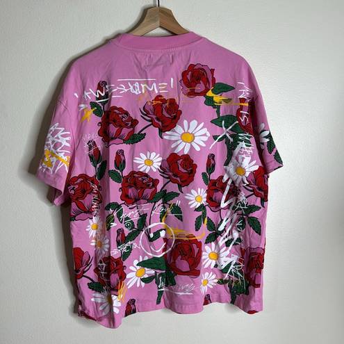 The Row First colorful floral roses daisy pink shirt size large