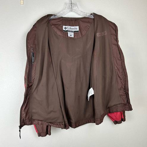 Columbia Womens Rain Jacket Packable Brown Pink Hood Full Zip Size Large