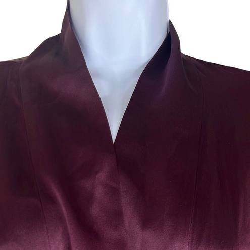 Josie Natori Womens XS 100% Silk Long Robe Burgundy Rich Wine Self Tie Waist Red